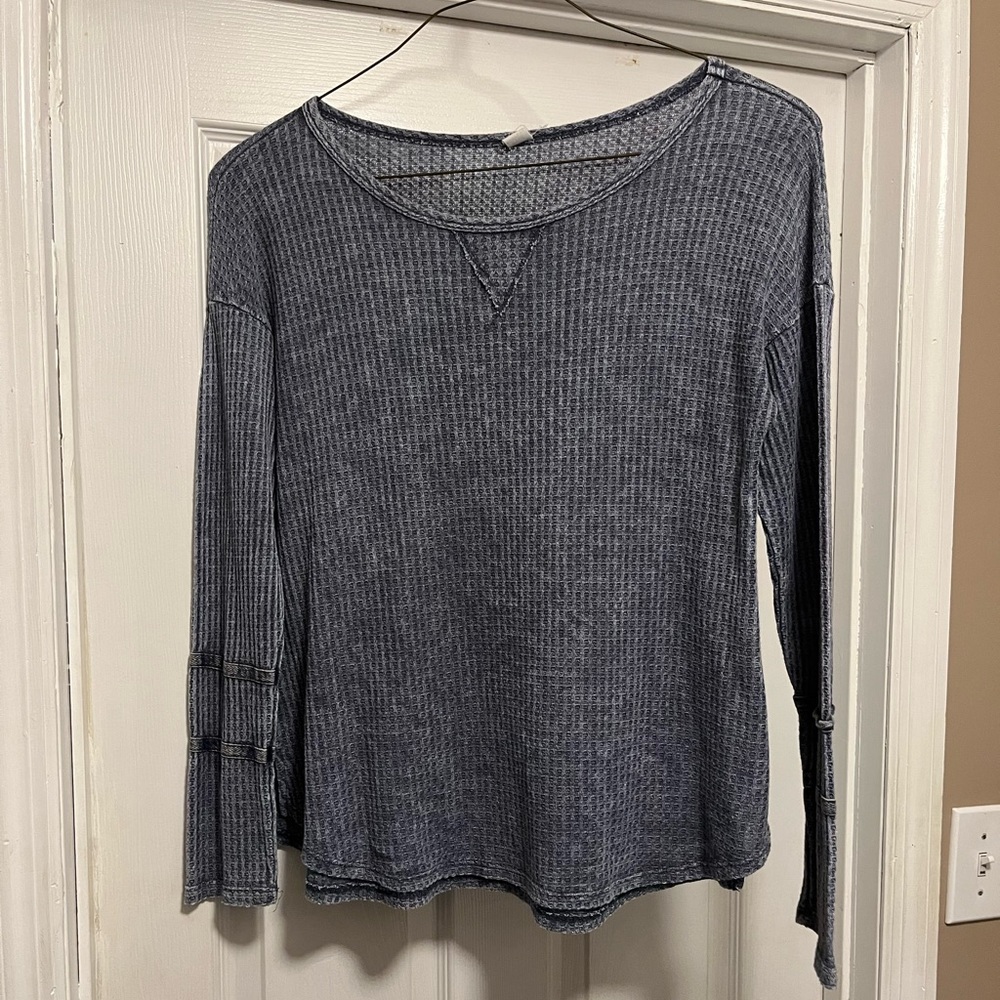 Blue Waffle Fabric Long Sleeve Shirt size S
